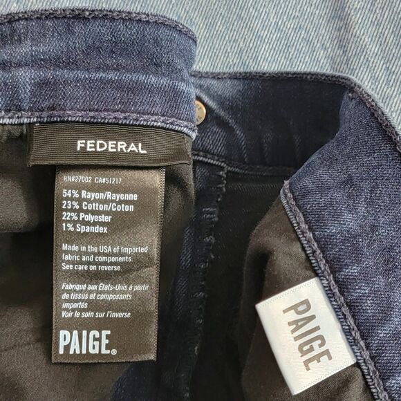 Paige Jeans Mens 36x28 Blue Transcend Federal Slim Straight Dark Wash Colman - Picture 13 of 14